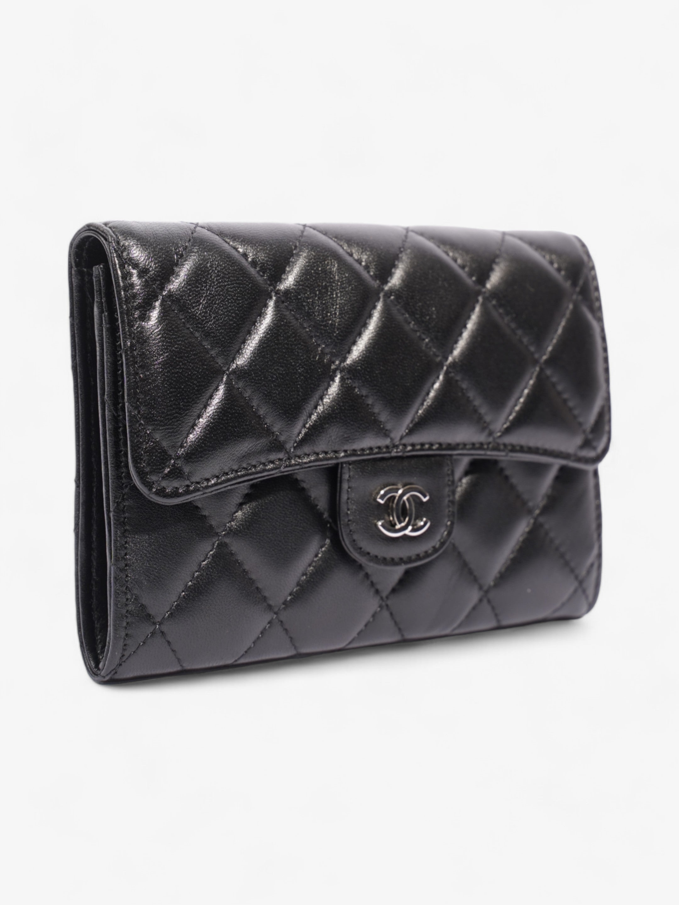 Chanel Classic Flap Wallet Black / Silver Lambskin Leather