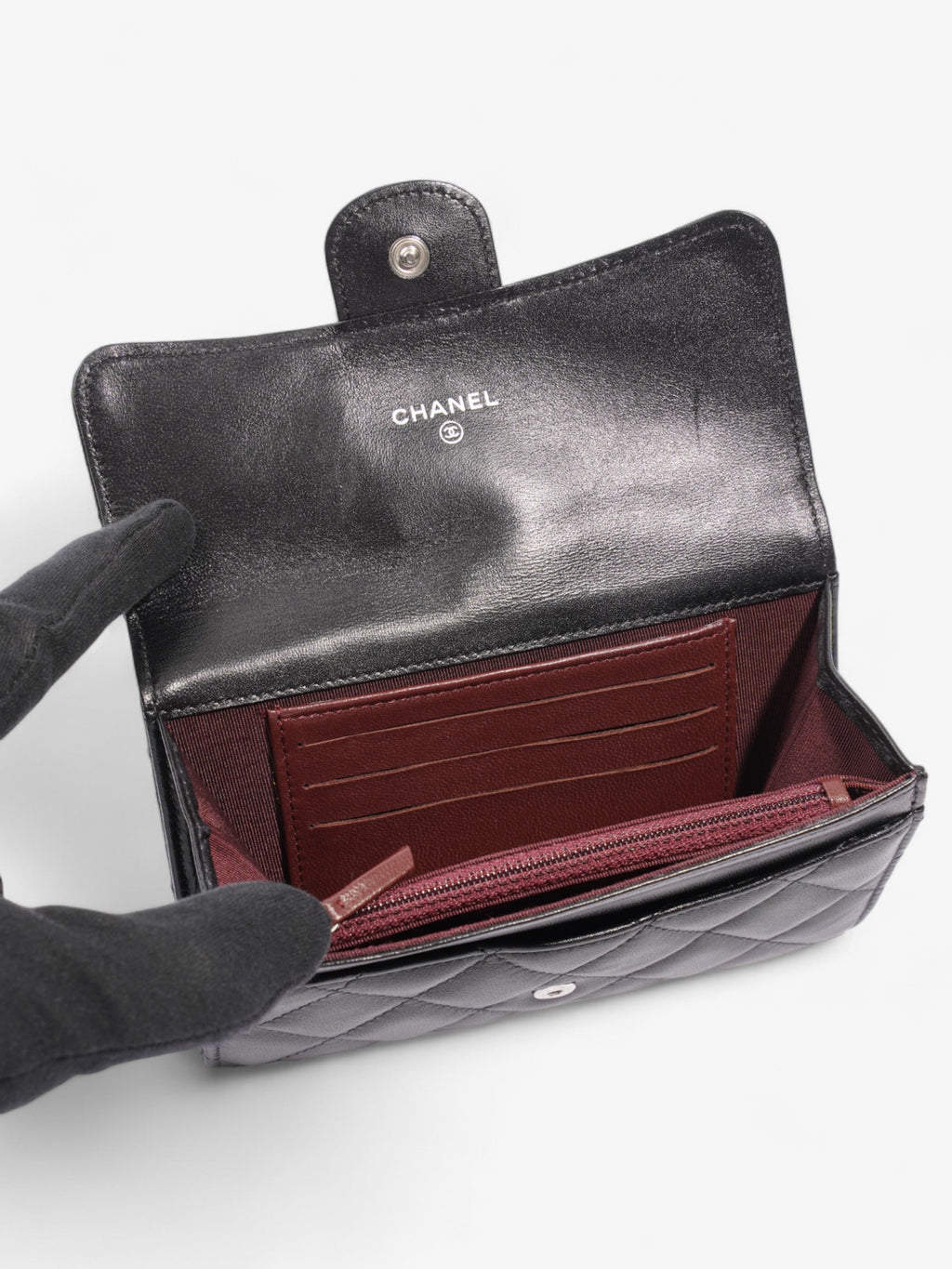 Chanel Classic Flap Wallet Black / Silver Lambskin Leather