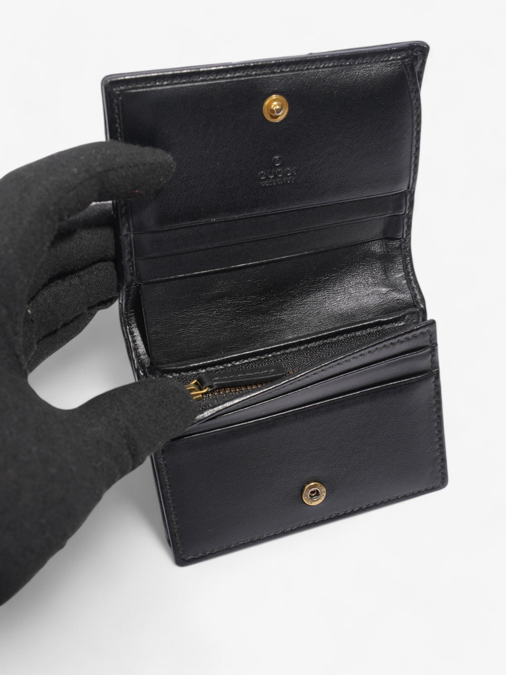 Gucci GG Marmont  Case Wallet Black / Gold Matelasse Leather