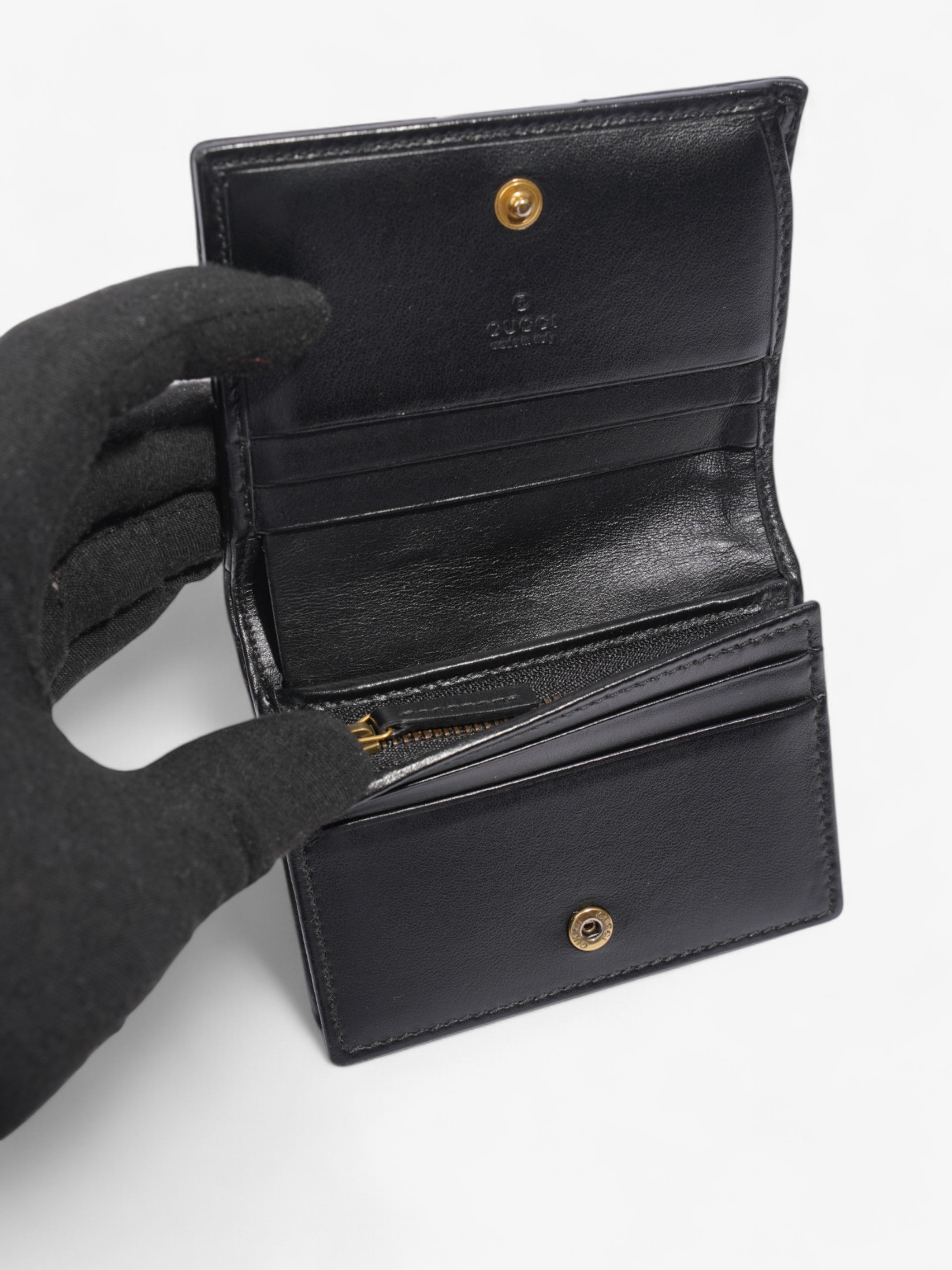Gucci GG Marmont  Case Wallet Black / Gold Matelasse Leather