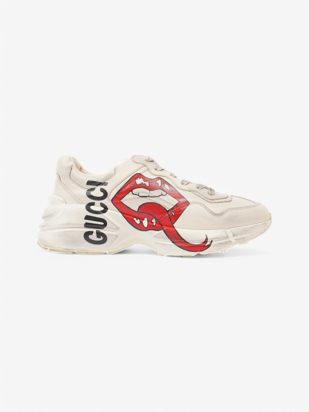 Gucci Rhyton 'Lips' Sneakers Beige  / Red / Black Leather EU 41.5 UK 7.5