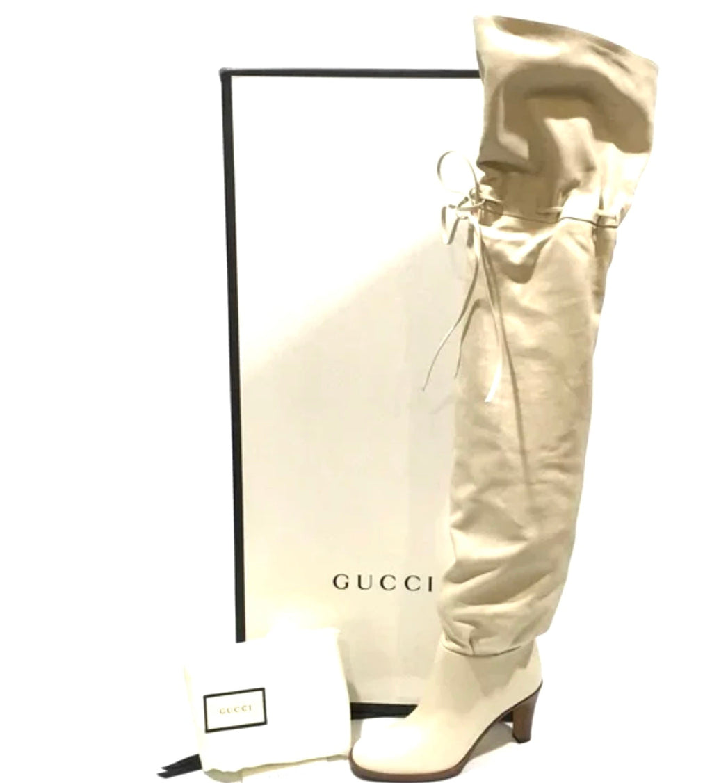 GUCCI DEAUVILLE CALFSKIN CINCHED OVER THE KNEE BOOTS