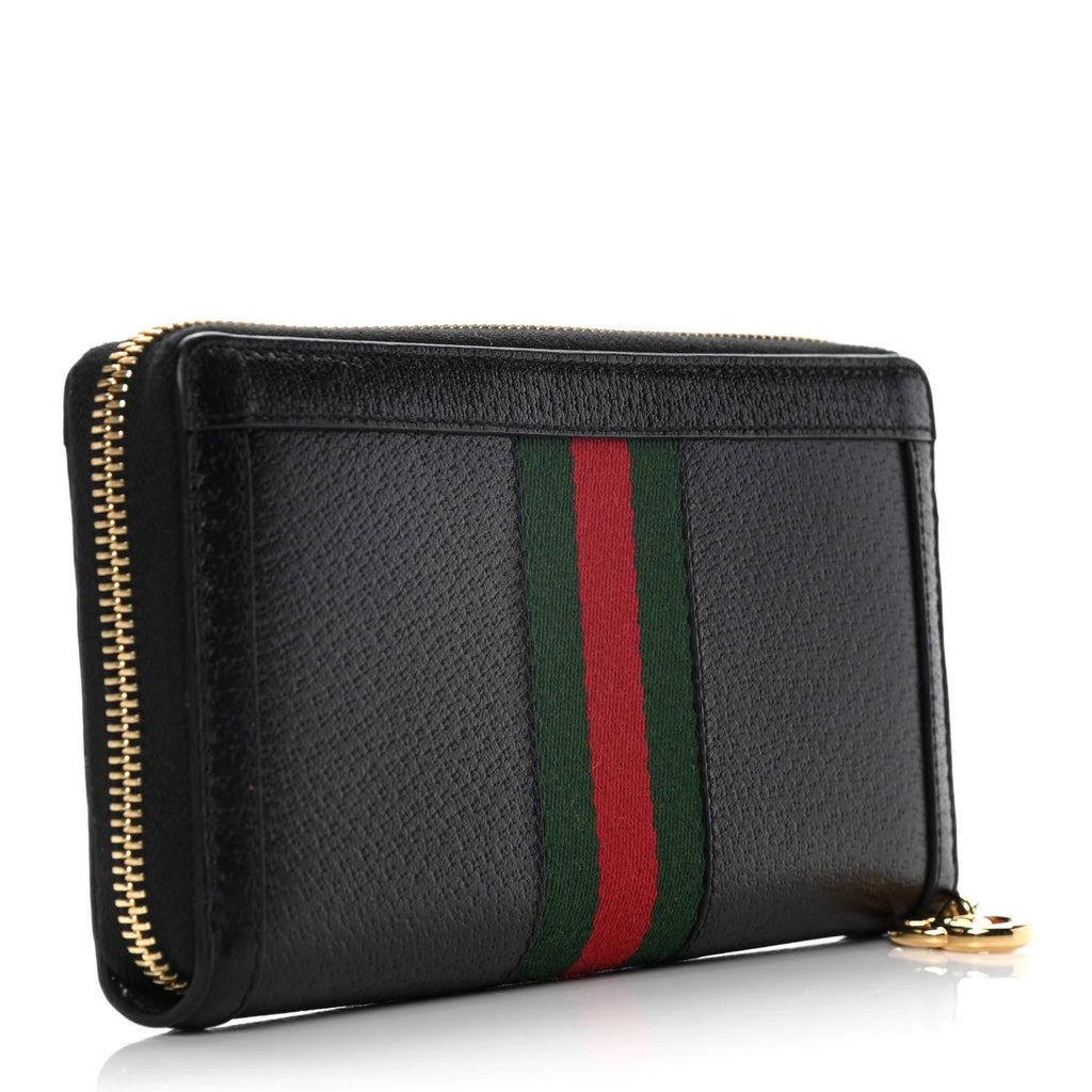 GUCCI CALFSKIN LEATHER OPHIDIA WEB ZIP AROUND WALLET