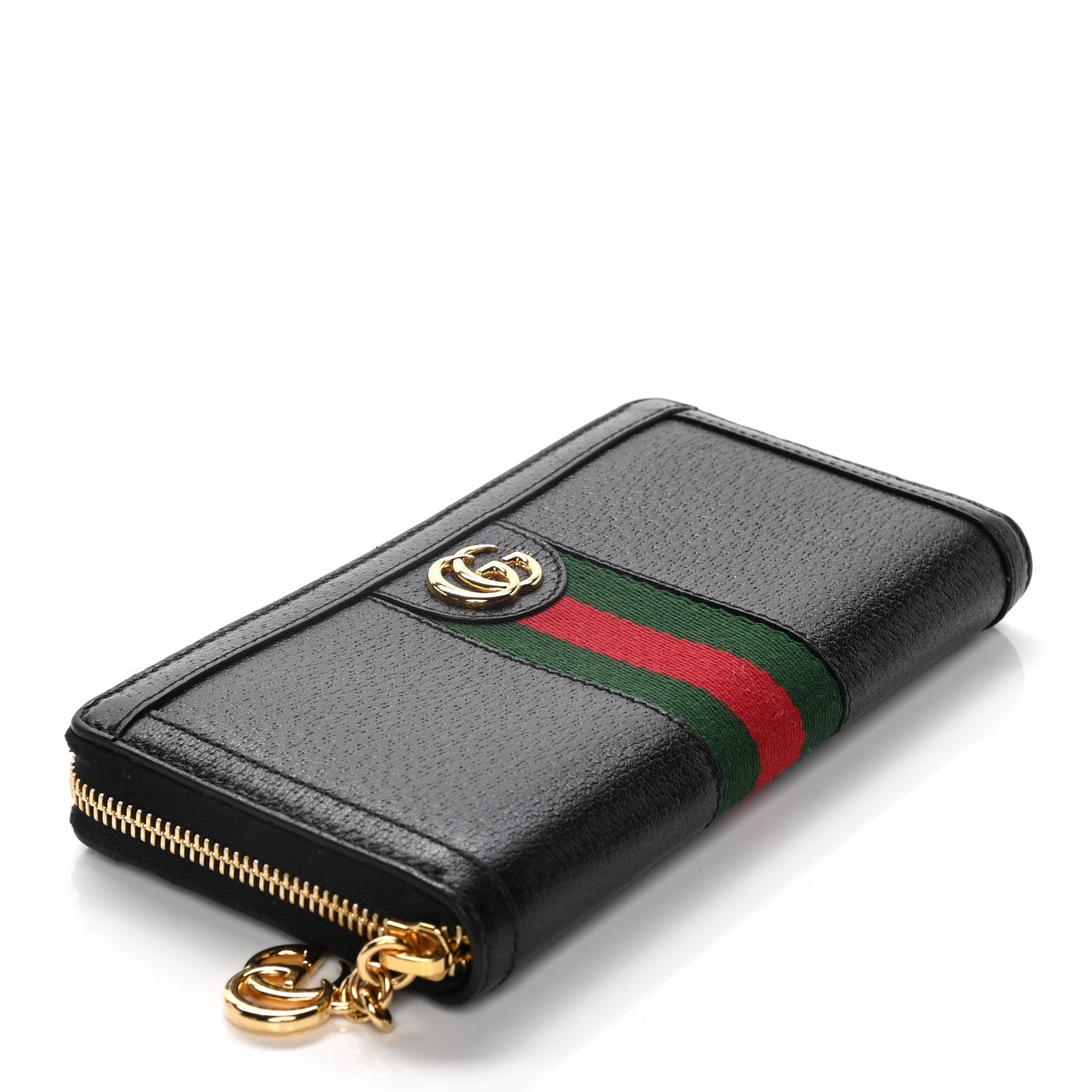 GUCCI CALFSKIN LEATHER OPHIDIA WEB ZIP AROUND WALLET
