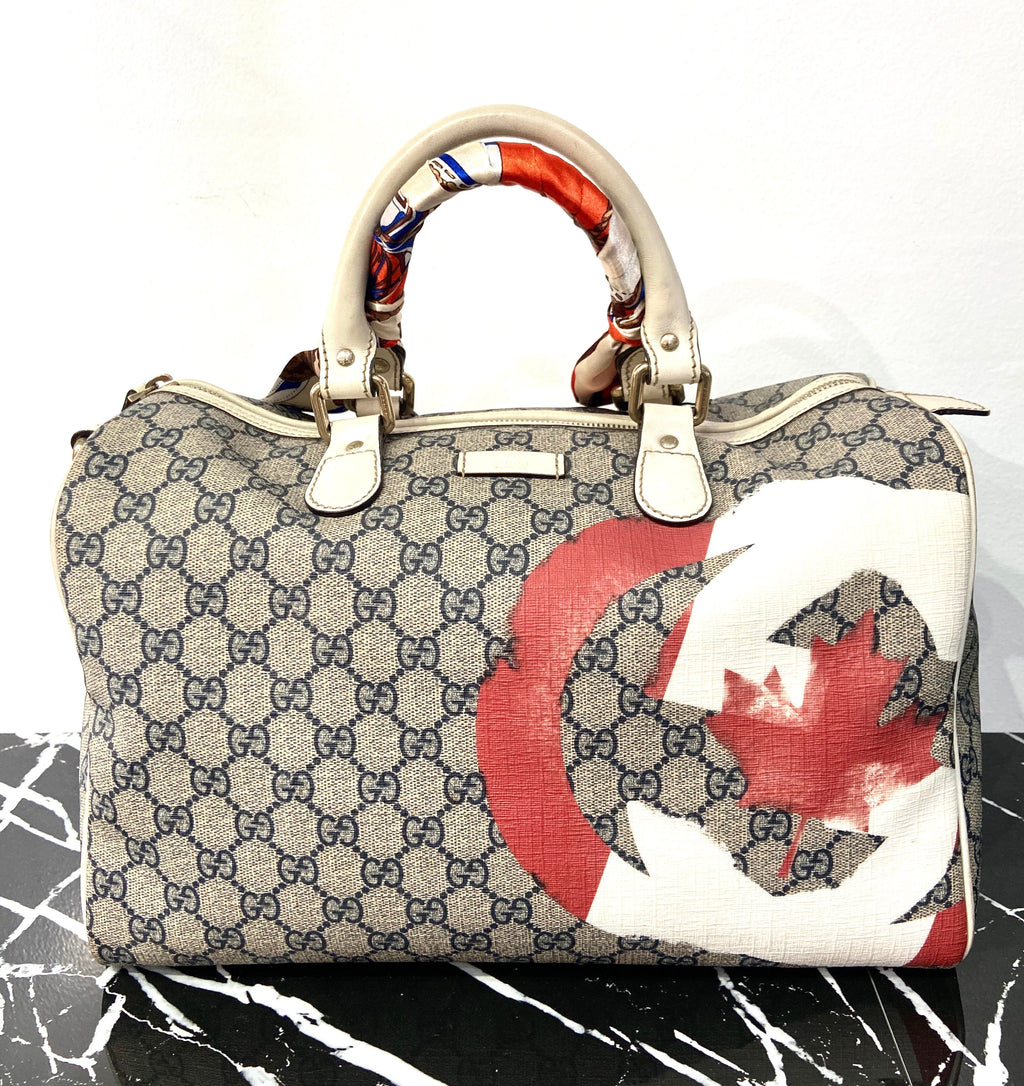 GUCCI GG SUPREME CANADIAN FLAG JOY BOSTON BAG