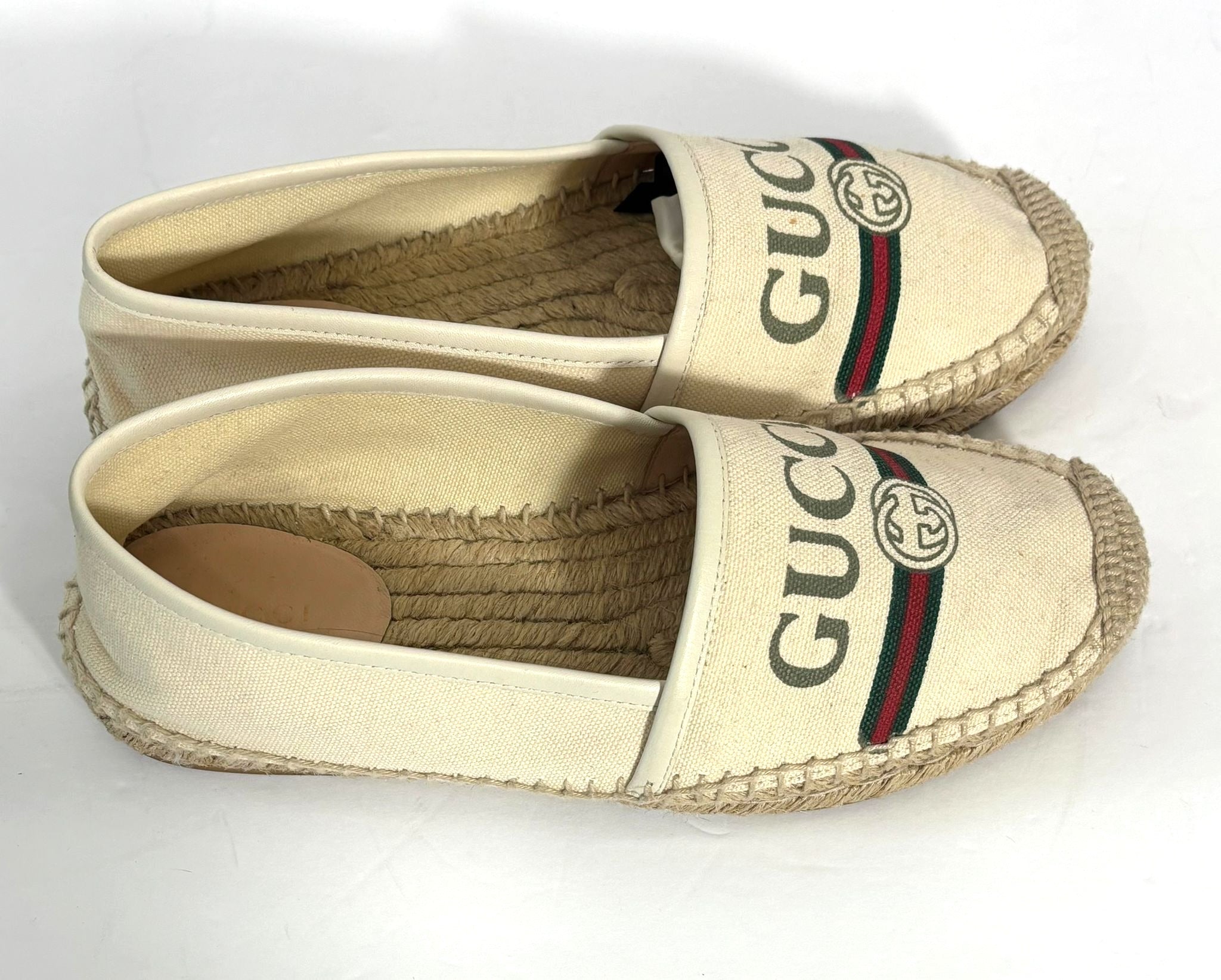 GUCCI LOGO PRINTED CANVAS ESPADRILLES