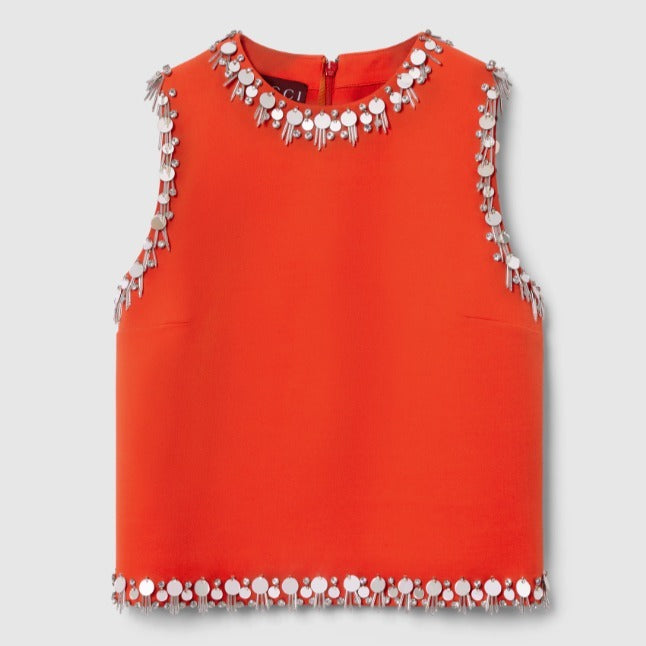 GUCCI CREPE WOOL SILK EMBROIDERED TOP