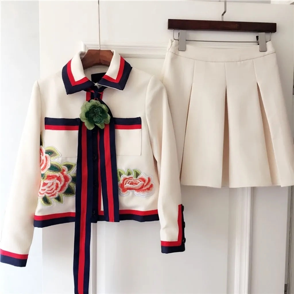 GUCCI FLORAL EMBROIDERED BLAZER AND SKIRT