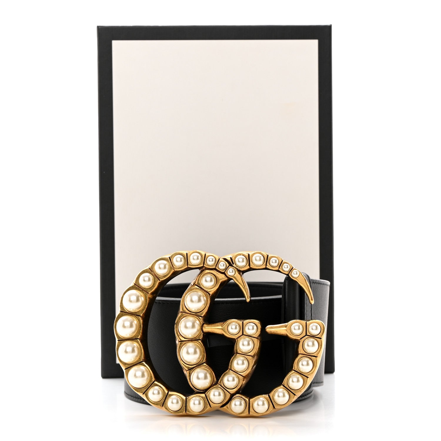 GUCCI GG FAUX PEARL EMBELLISHED LEATHER BELT
