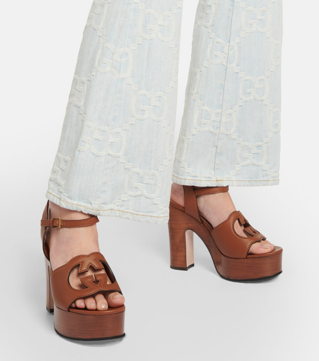 GUCCI GG CUTOUT ANKLE STRAP PLATFORM SANDALS