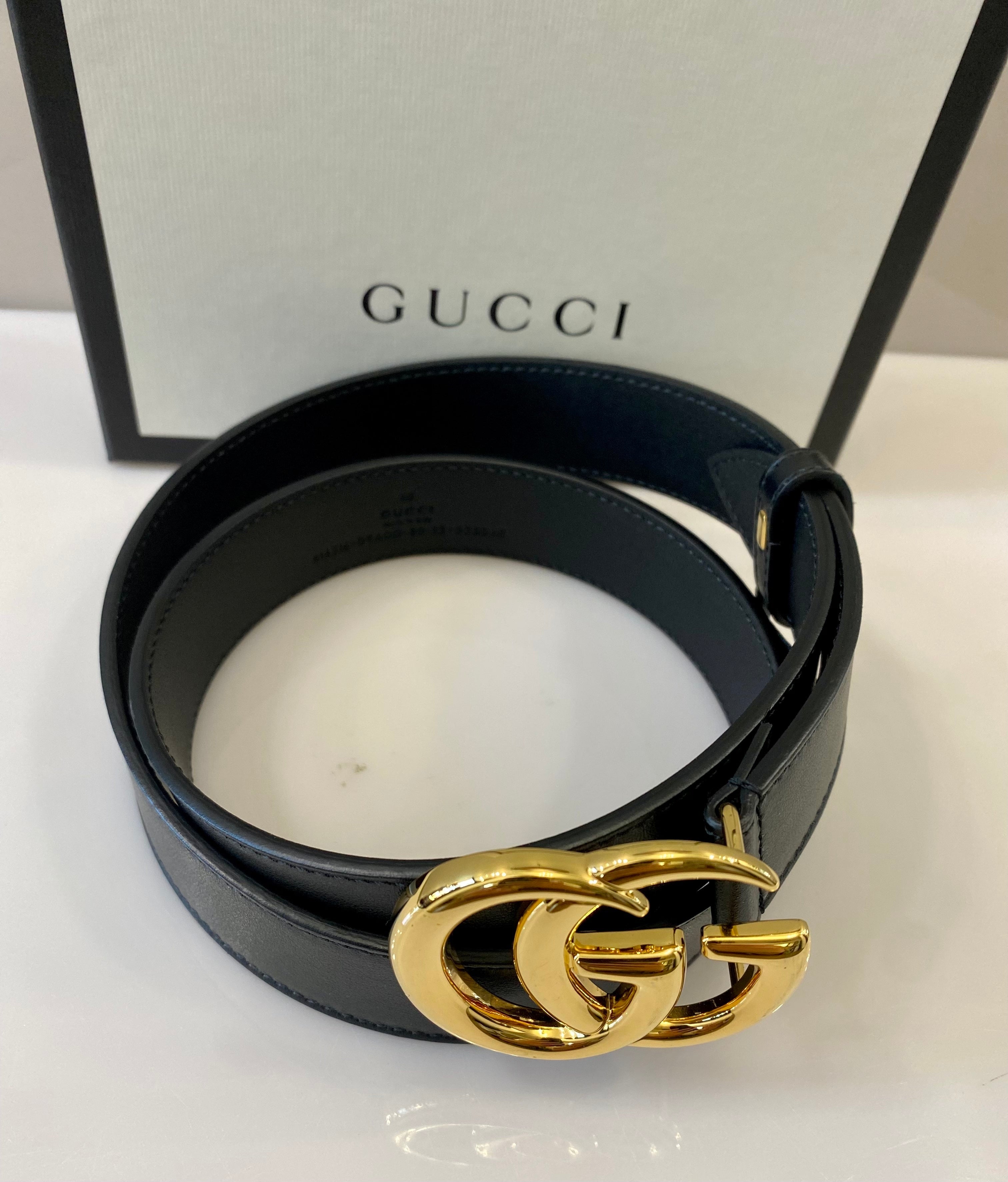 GUCCI GG MARMONT DOUBLE G CALFSKIN LEATHER BELT