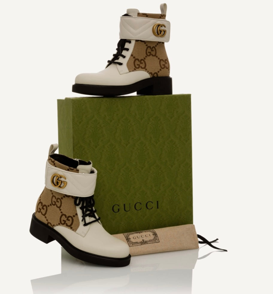 GUCCI FLORES CALFSKIN GG MARMONT LOGO ANKLE BOOTS