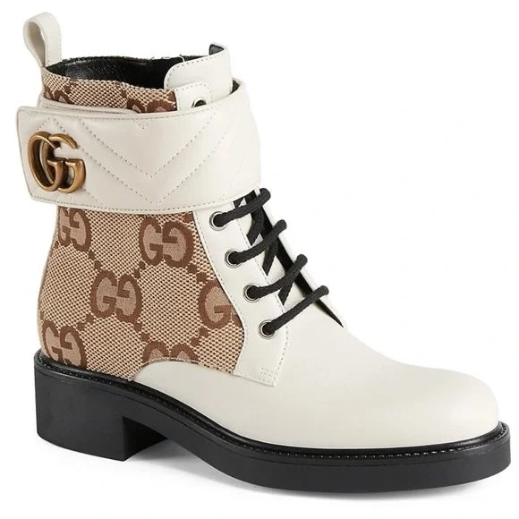 GUCCI FLORES CALFSKIN GG MARMONT LOGO ANKLE BOOTS