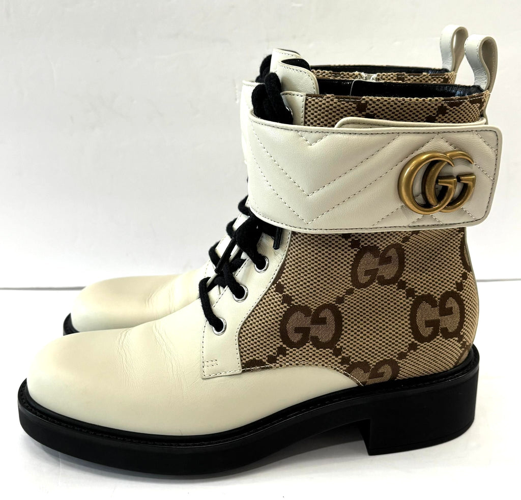 GUCCI FLORES CALFSKIN GG MARMONT LOGO ANKLE BOOTS
