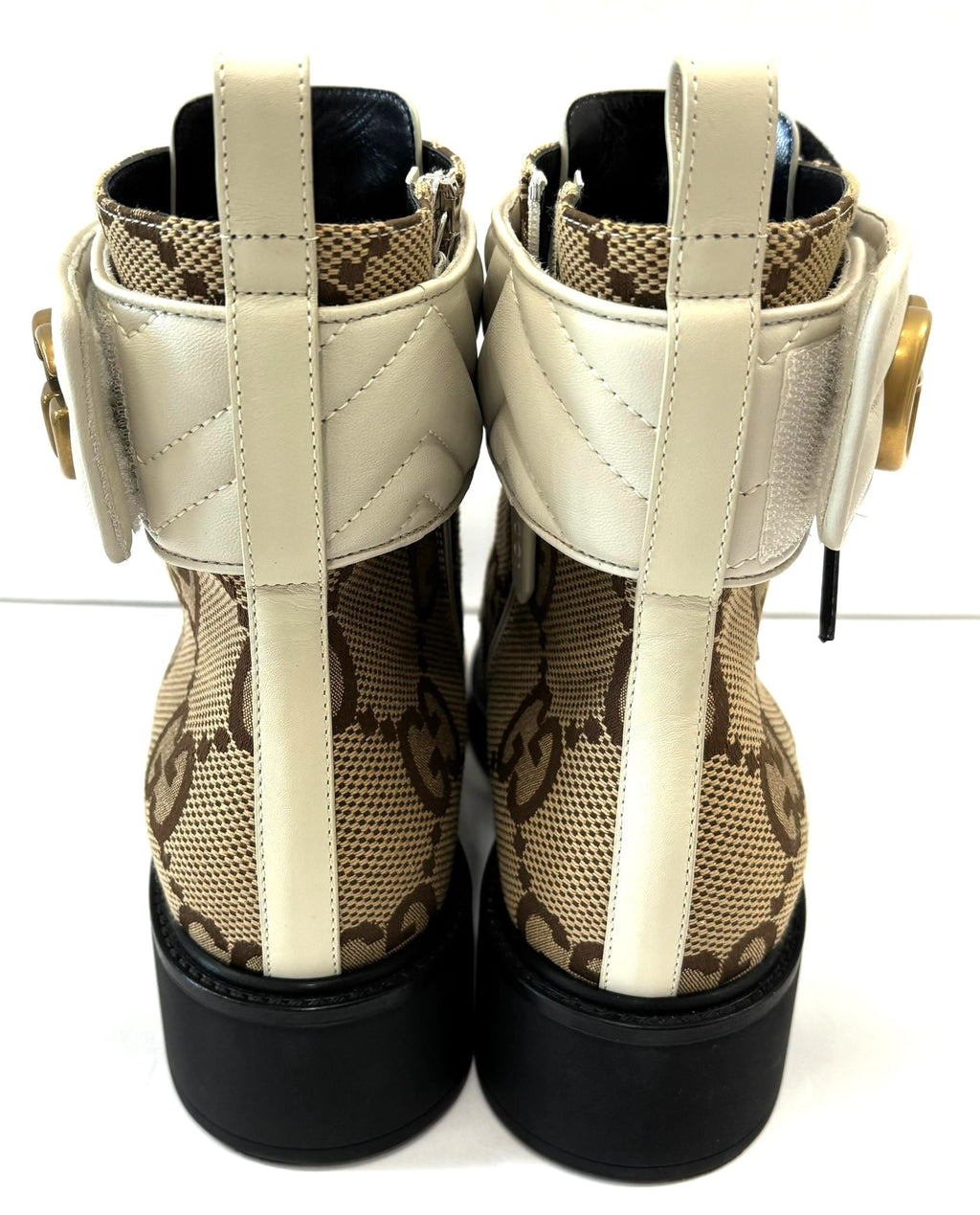 GUCCI FLORES CALFSKIN GG MARMONT LOGO ANKLE BOOTS