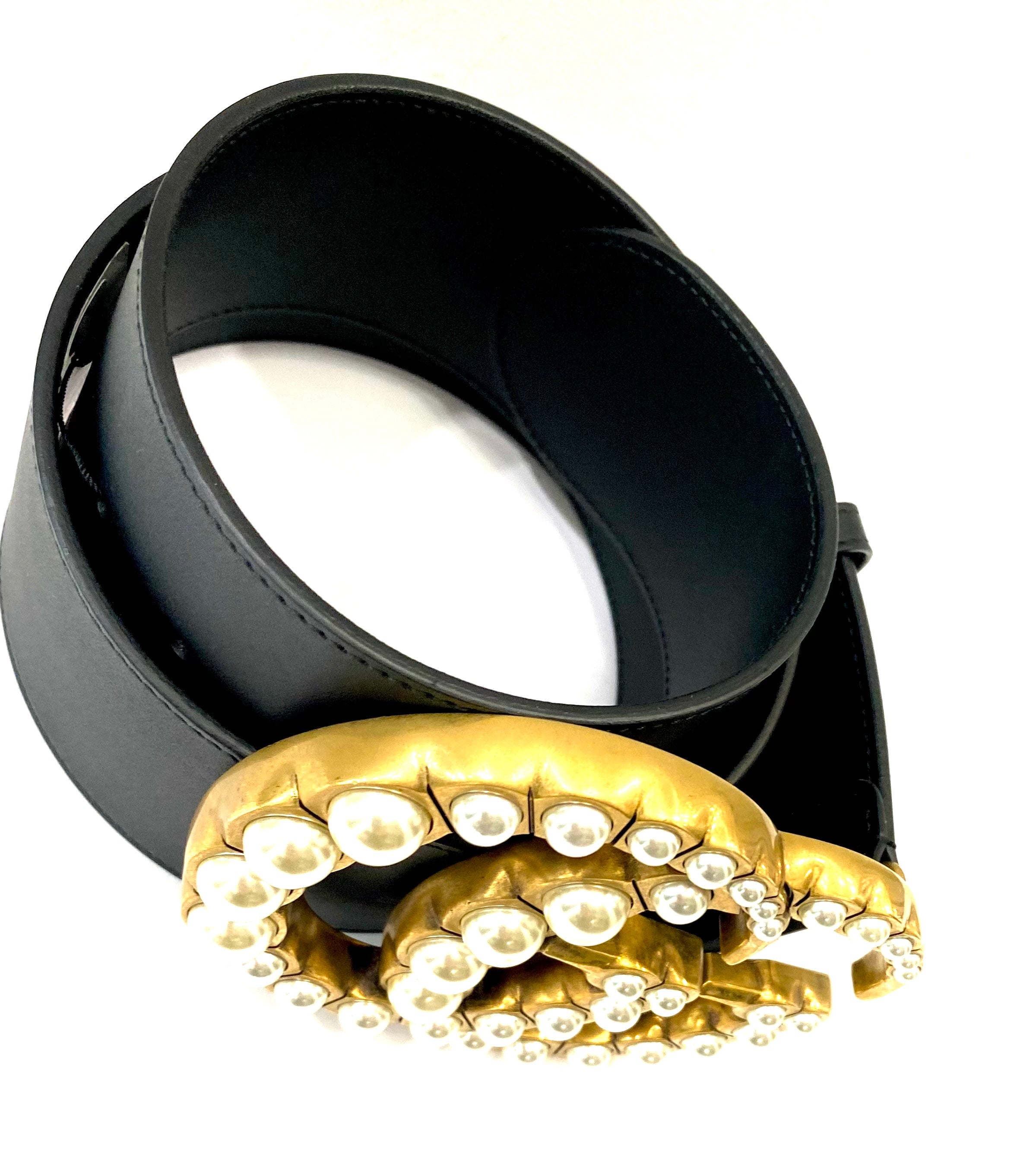 GUCCI JUMBO GG MOON PEARL CALFSKIN LEATHER BELT