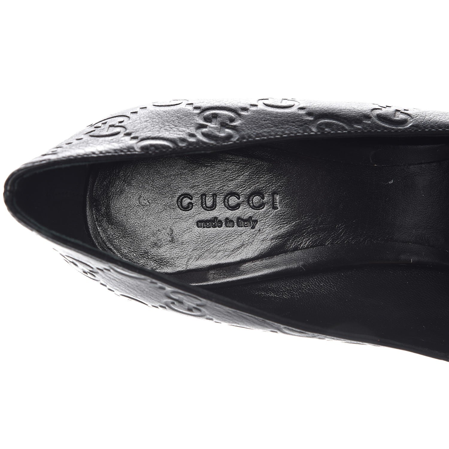 GUCCI GUCCISSIMA EMBOSSED LEATHER PEEP-TOE PUMPS