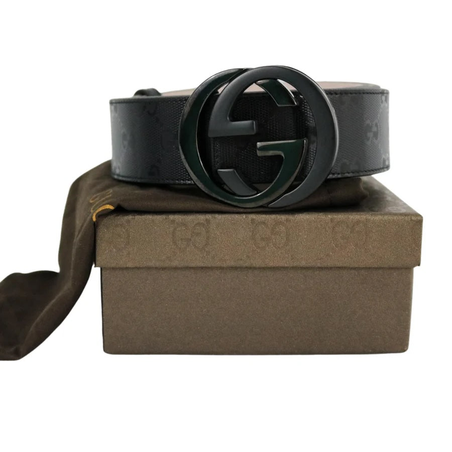 GUCCI INTERLOCKING GG CALFSKIN LEATHER BELT