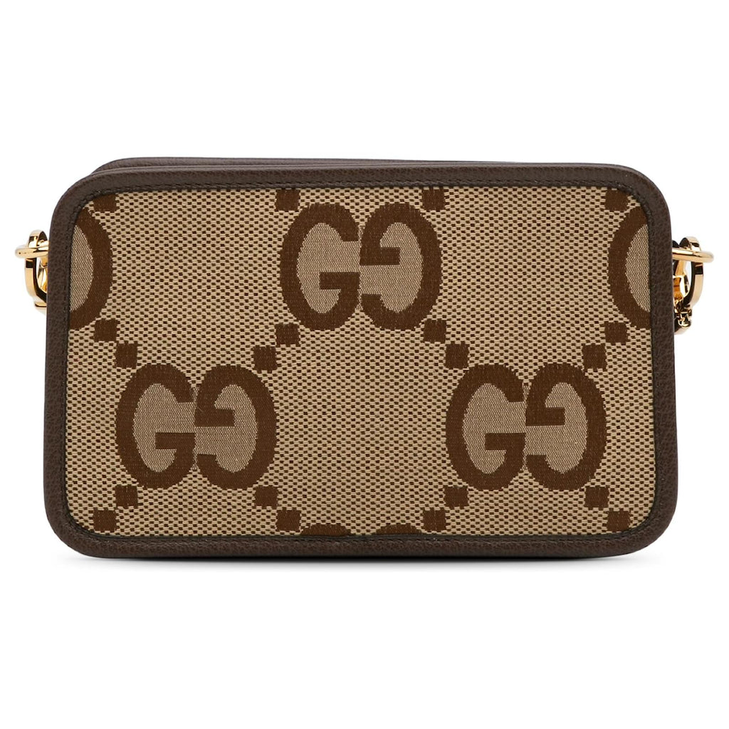 GUCCI JUMBO GG CANVAS & LEATHER MINI CAMERA CROSSBODY BAG