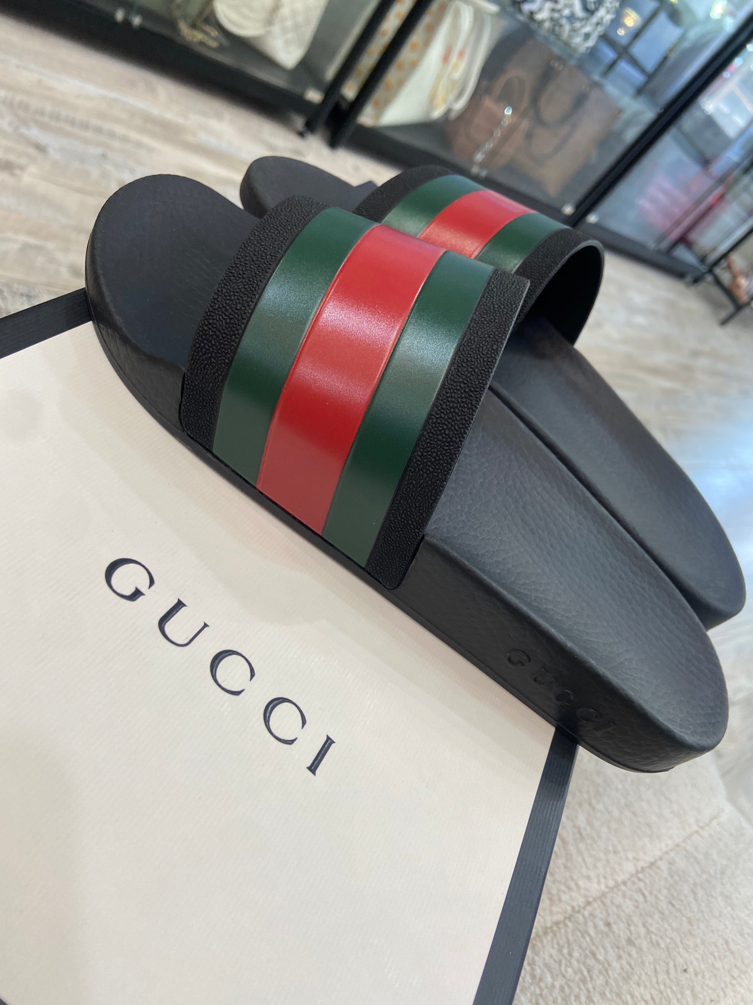 GUCCI PURSUIT TREK WEB RUBBER SLIDES