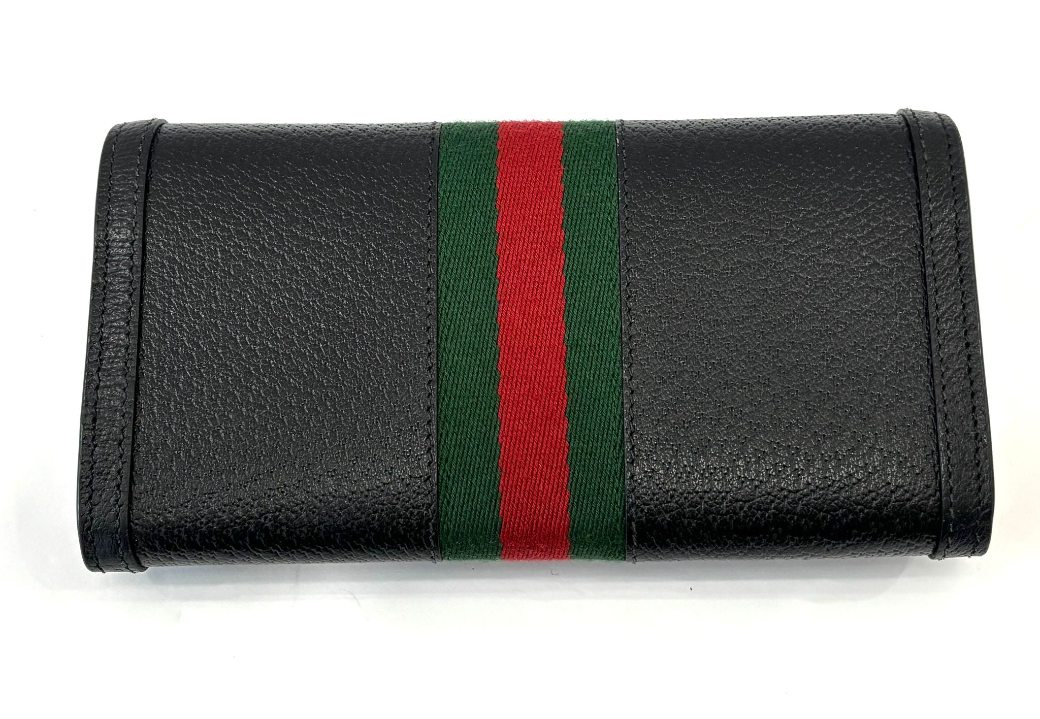 GUCCI PEBBLED CALFSKIN OPHIDIA WEB CONTINENTAL WALLET