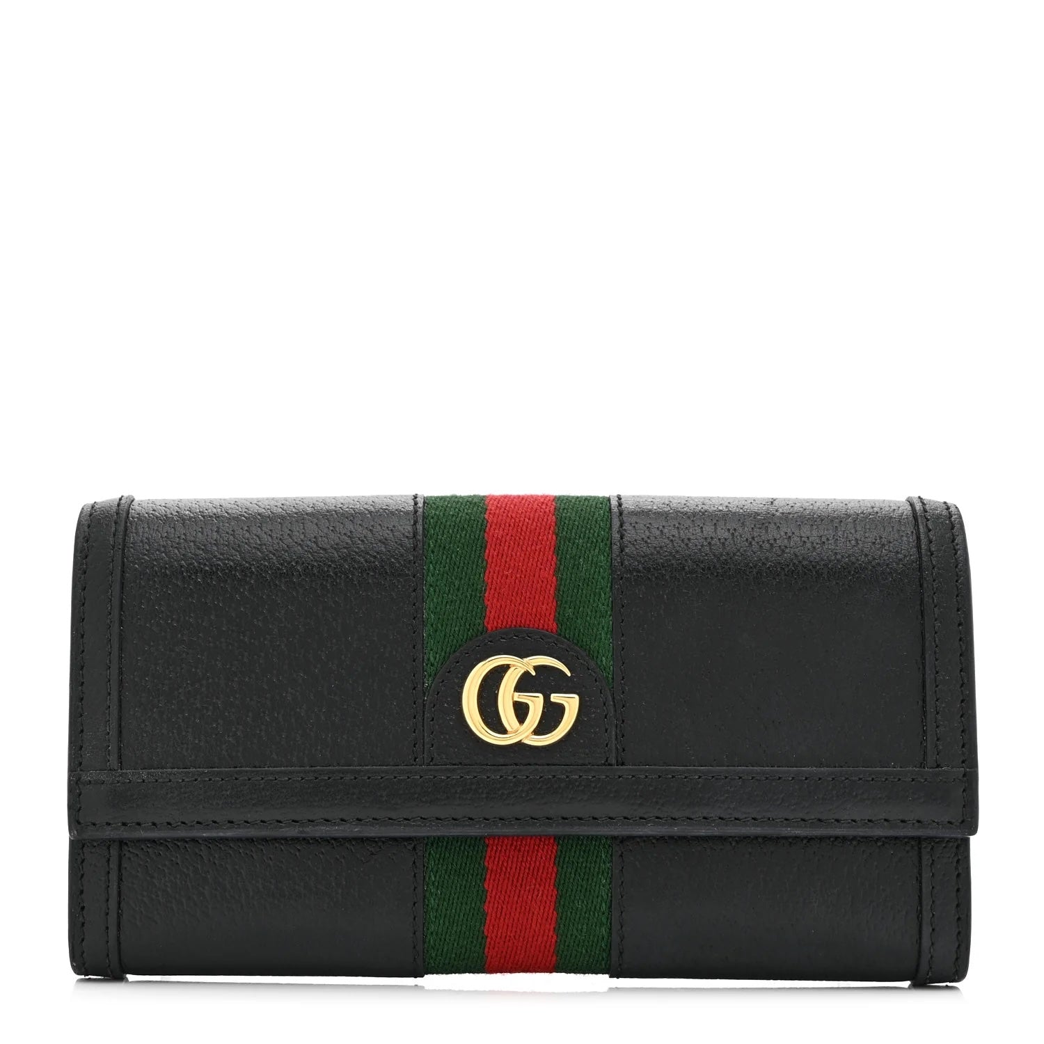 GUCCI PEBBLED CALFSKIN OPHIDIA WEB CONTINENTAL WALLET