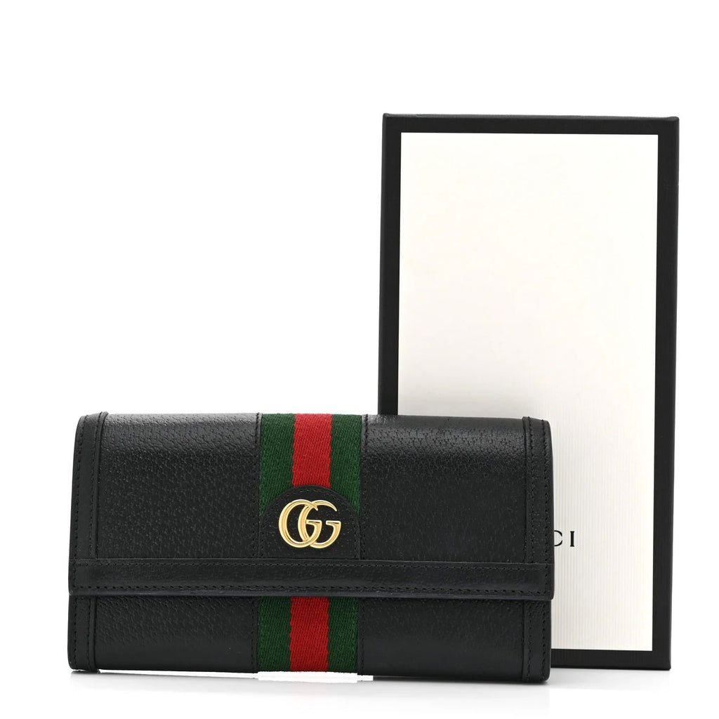 GUCCI PEBBLED CALFSKIN OPHIDIA WEB CONTINENTAL WALLET