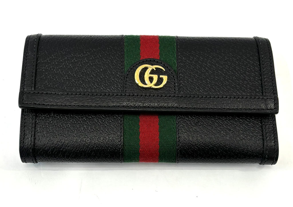 GUCCI PEBBLED CALFSKIN OPHIDIA WEB CONTINENTAL WALLET