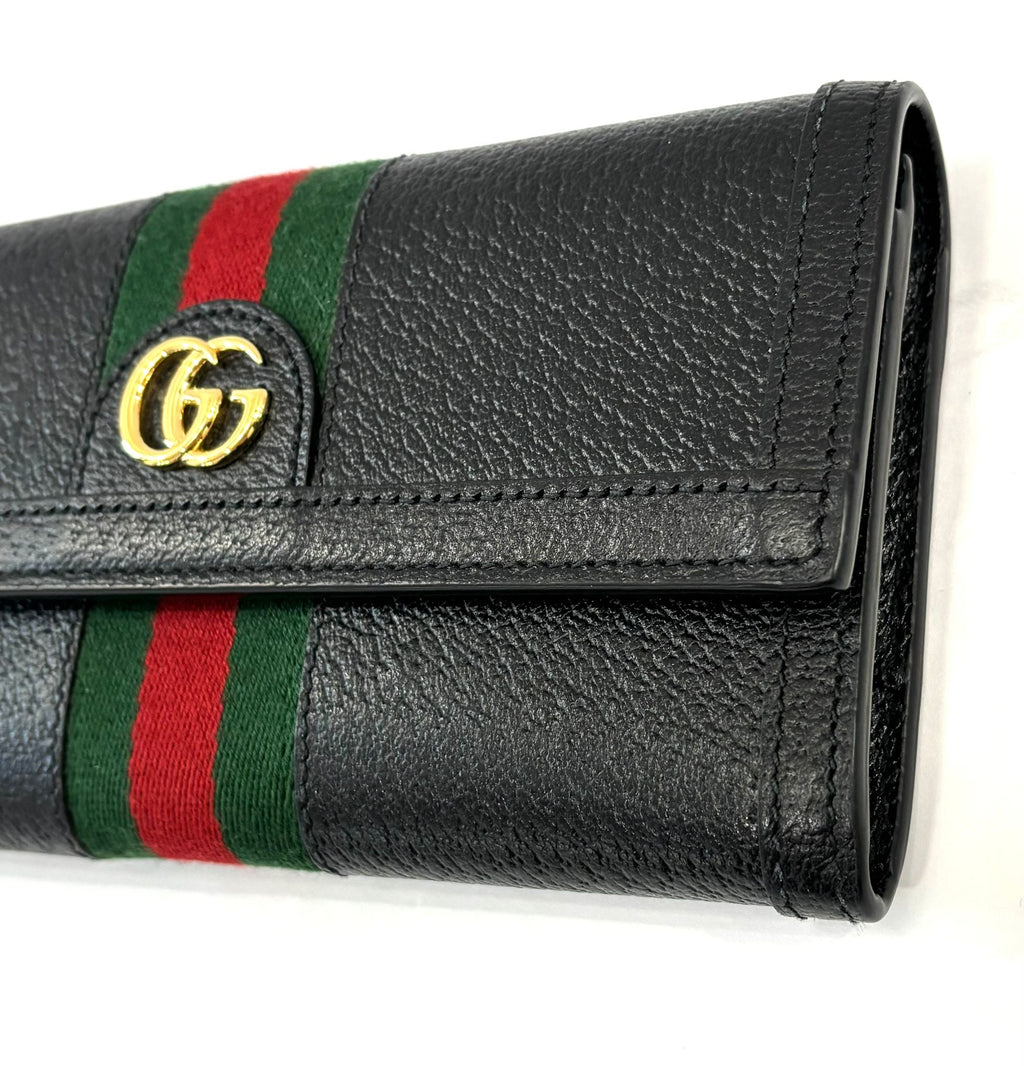 GUCCI PEBBLED CALFSKIN OPHIDIA WEB CONTINENTAL WALLET