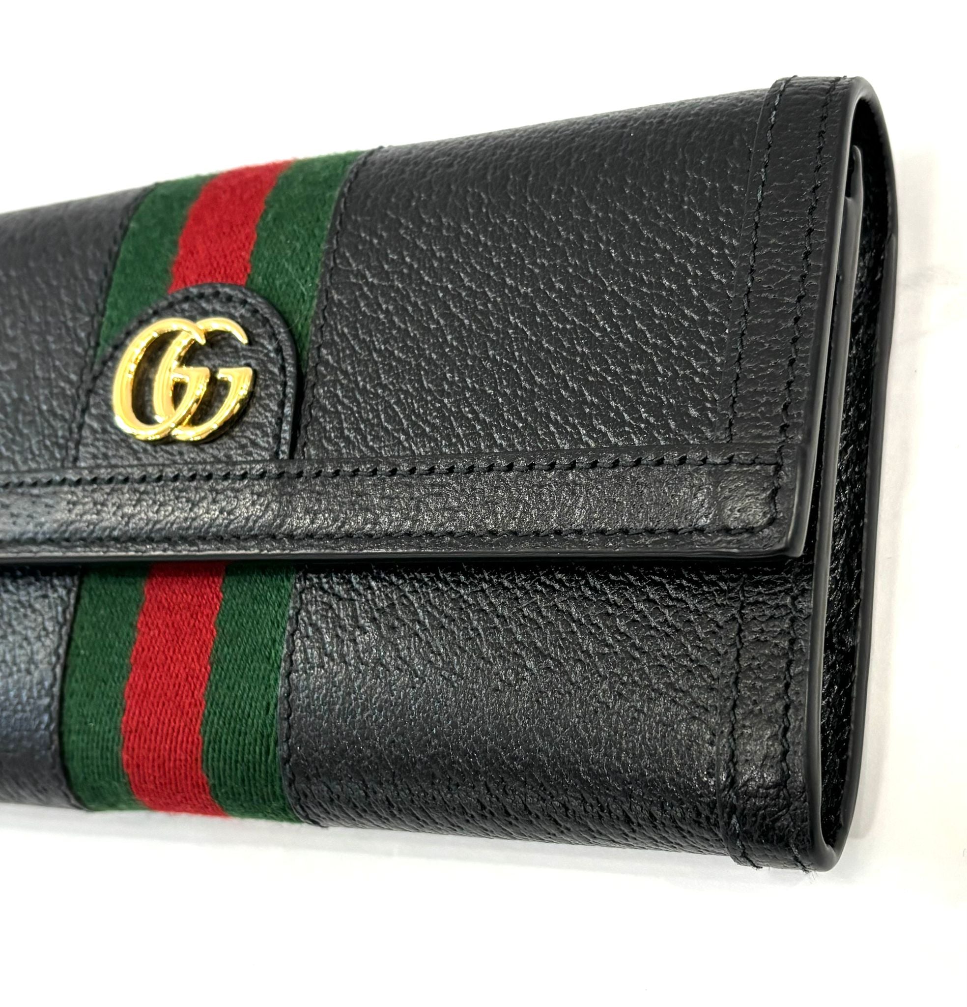GUCCI PEBBLED CALFSKIN OPHIDIA WEB CONTINENTAL WALLET