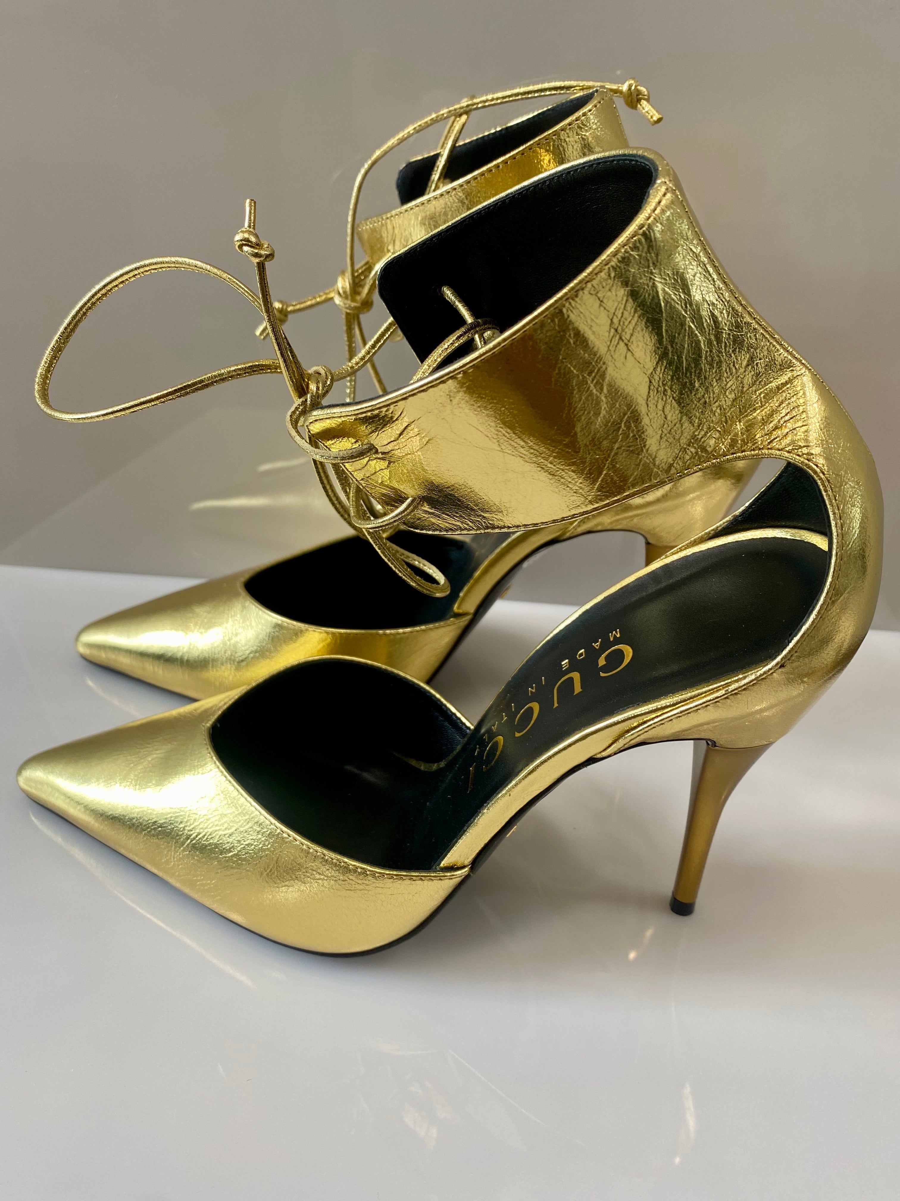 GUCCI PRISCILLA 105 METALLIC LEATHER PUMPS