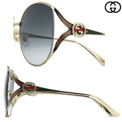 GUCCI ROUND 63MM GOLD FRAME GRADIENT SUNGLASSES 0225S