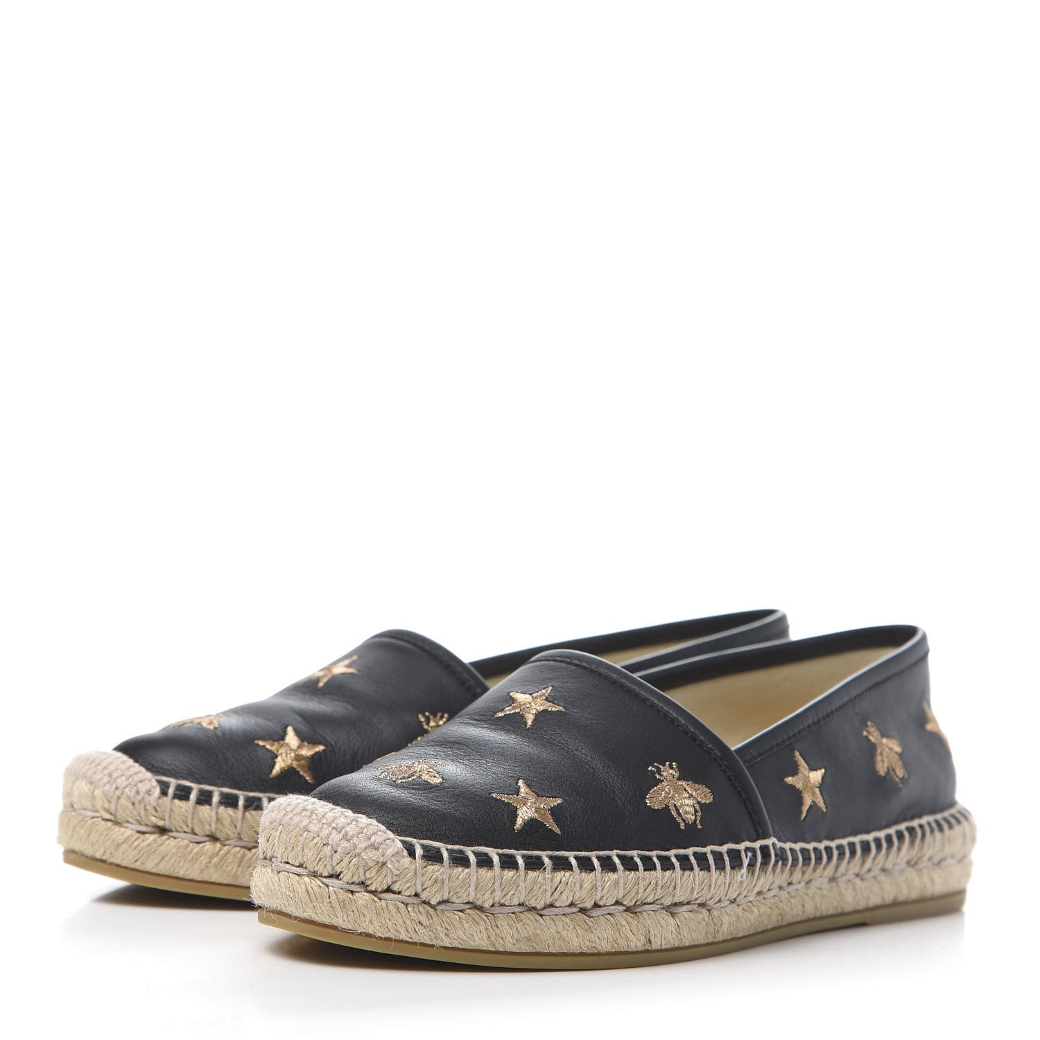 GUCCI CALFSKIN LEATHER BEE STAR EMBROIDERED ESPADRILLES
