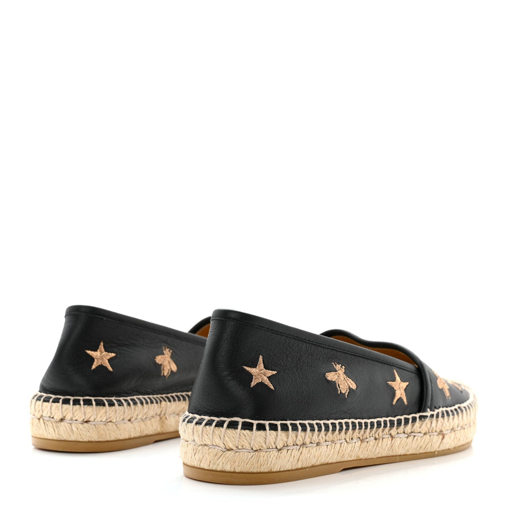 GUCCI CALFSKIN LEATHER BEE STAR EMBROIDERED ESPADRILLES