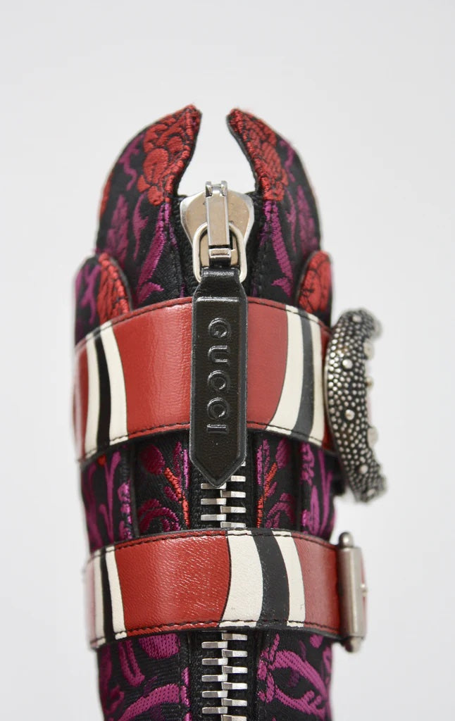 GUCCI SUSAN FLORAL JACQUARD BUCKLE BOOTS