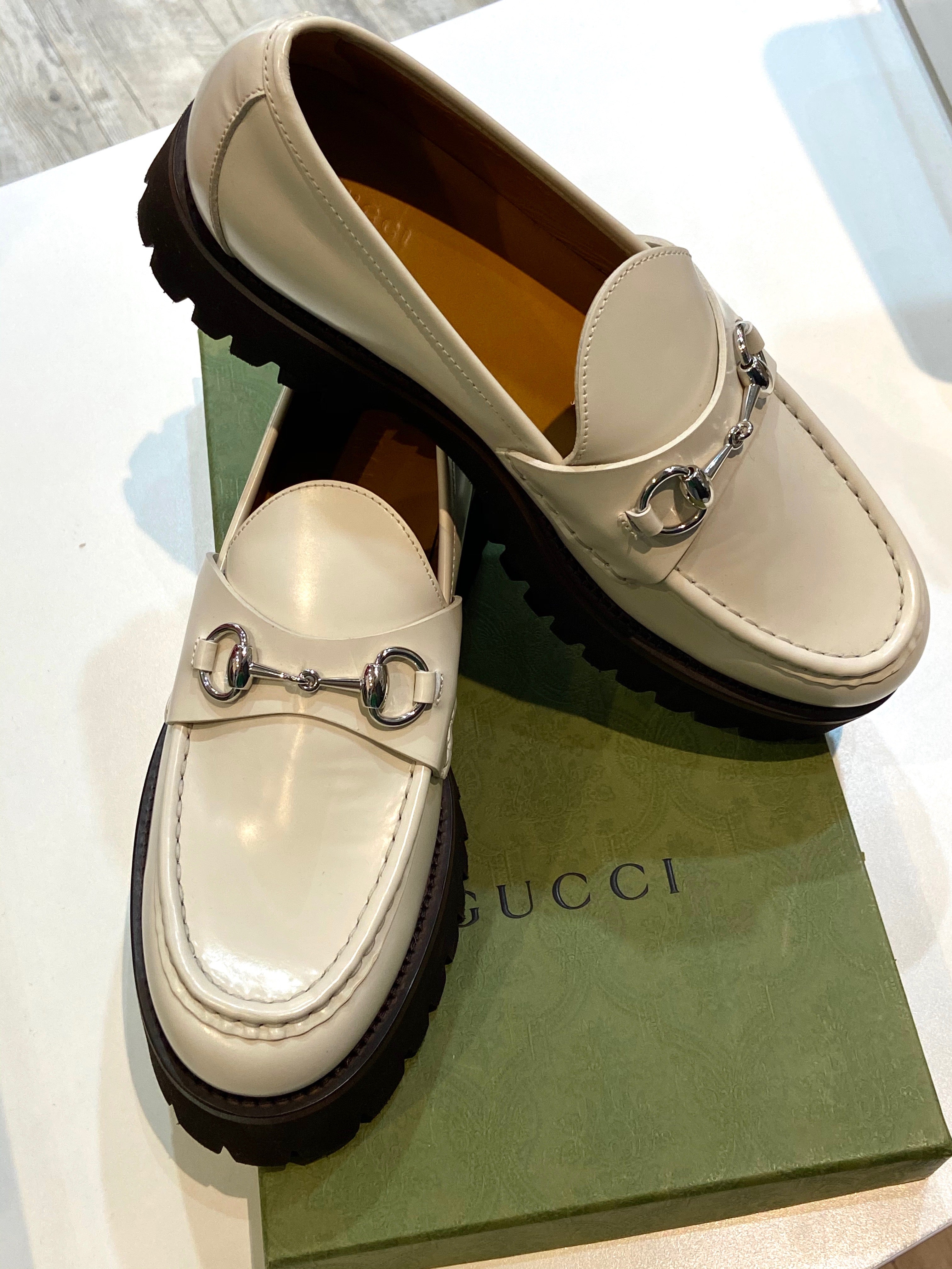 GUCCI SYLKE HORSEBIT PLATFORM CALFSKIN LEATHER LOAFERS
