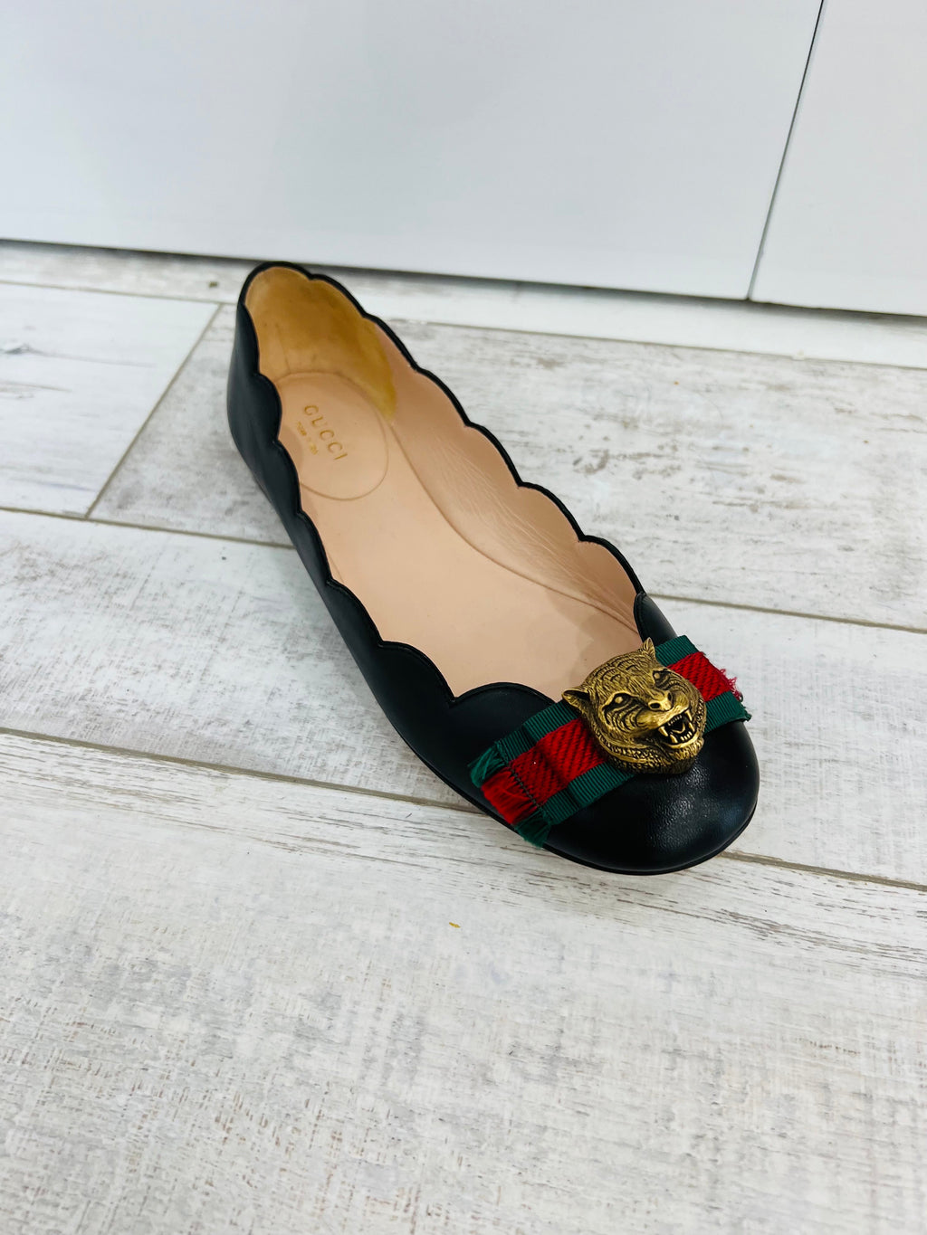 GUCCI GG RAJHA COLLECTION WEB LEATHER BALLET FLATS