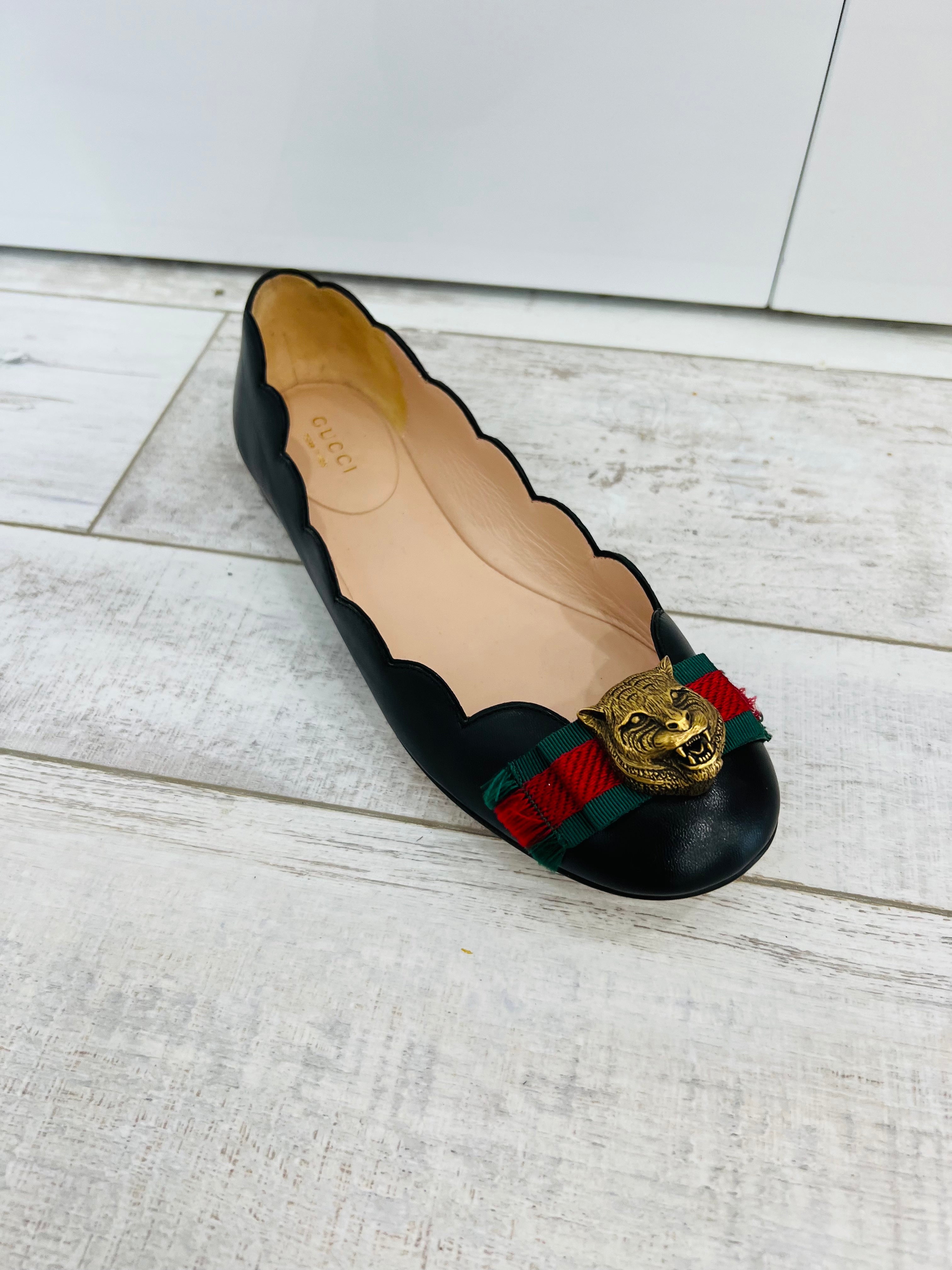 GUCCI GG RAJHA COLLECTION WEB LEATHER BALLET FLATS