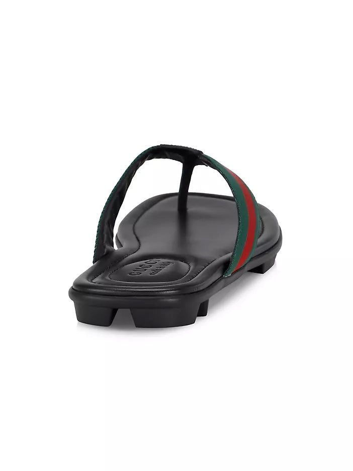 GUCCI WEB LEATHER THONG SLIDE SANDALS