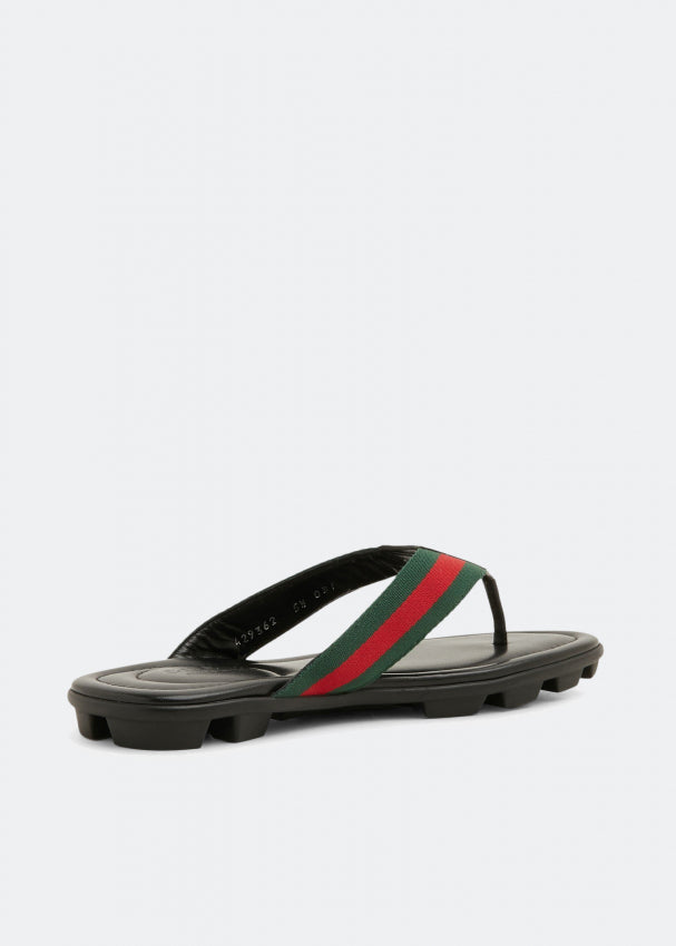 GUCCI WEB LEATHER THONG SLIDE SANDALS