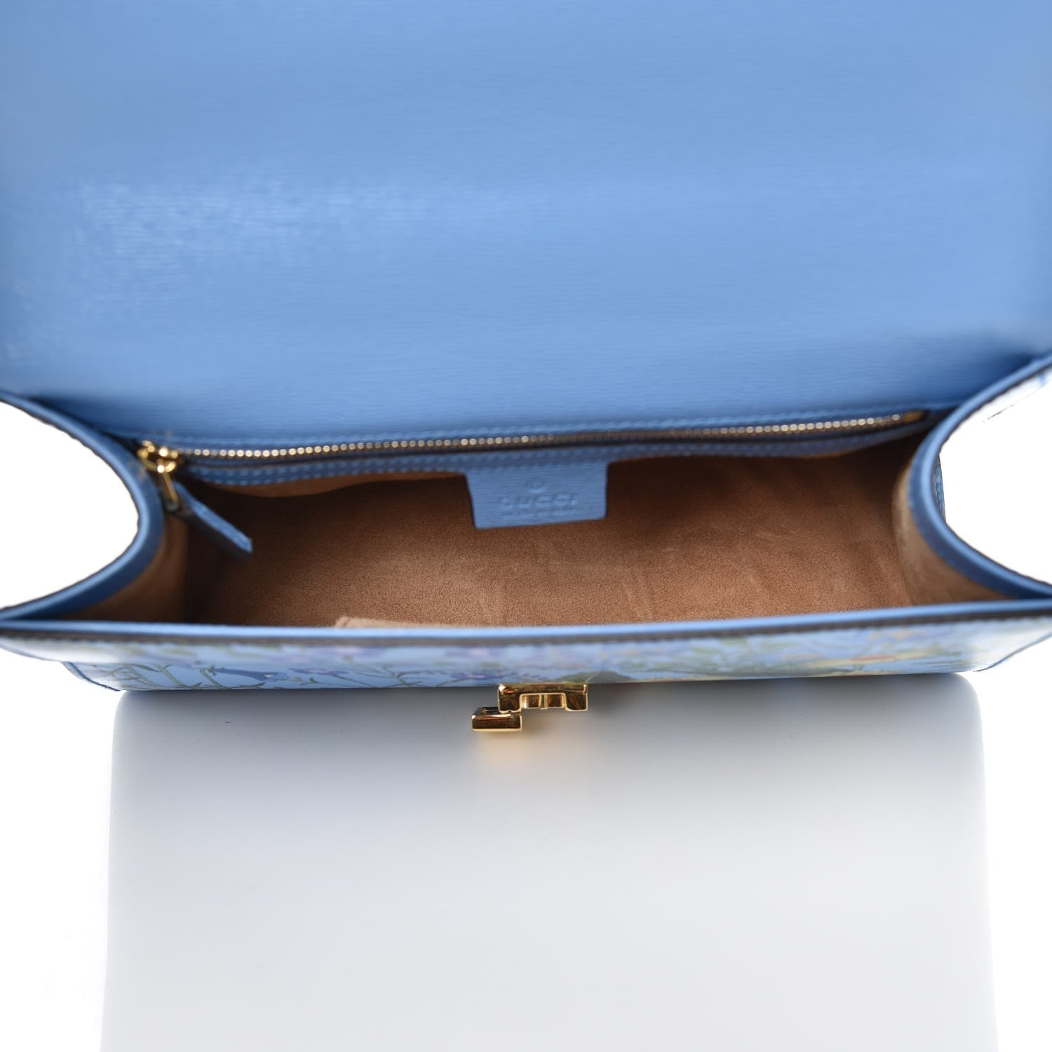 GUCCI SYLVIE BLUE AZURE FLORA CALFSKIN LEATHER SHOULDER BAG
