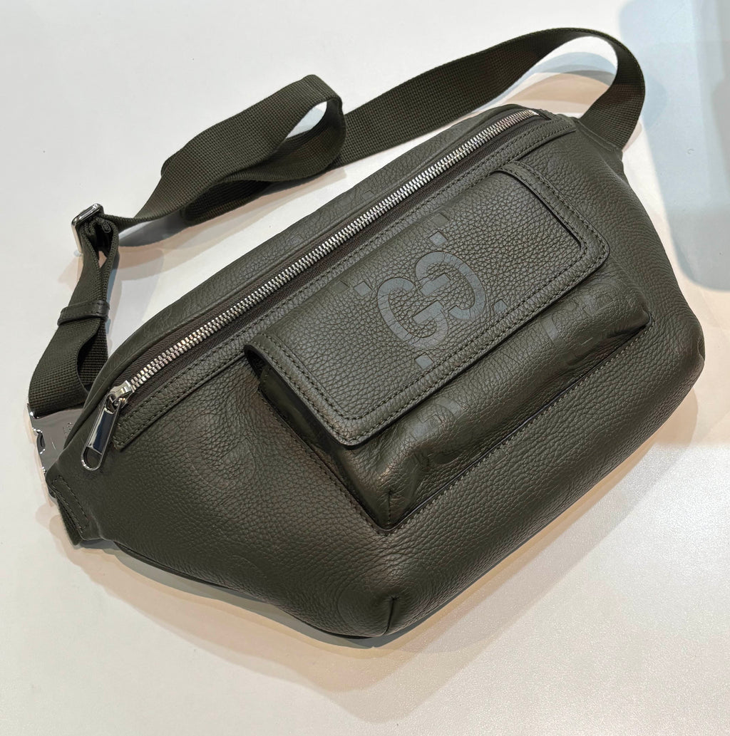 GUCCI JUMBO GG MONOGRAM EMBOSSED CALFSKIN BUM BAG