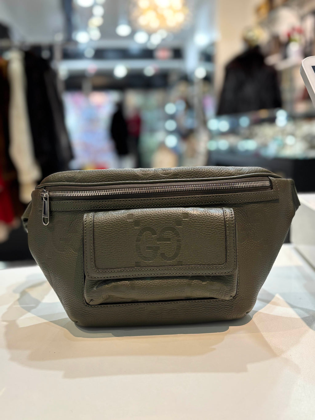 GUCCI JUMBO GG MONOGRAM EMBOSSED CALFSKIN BUM BAG