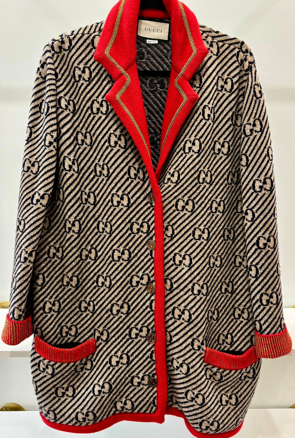 GUCCI WOOL KNIT GLITTER GG MONOGRAM IGAN