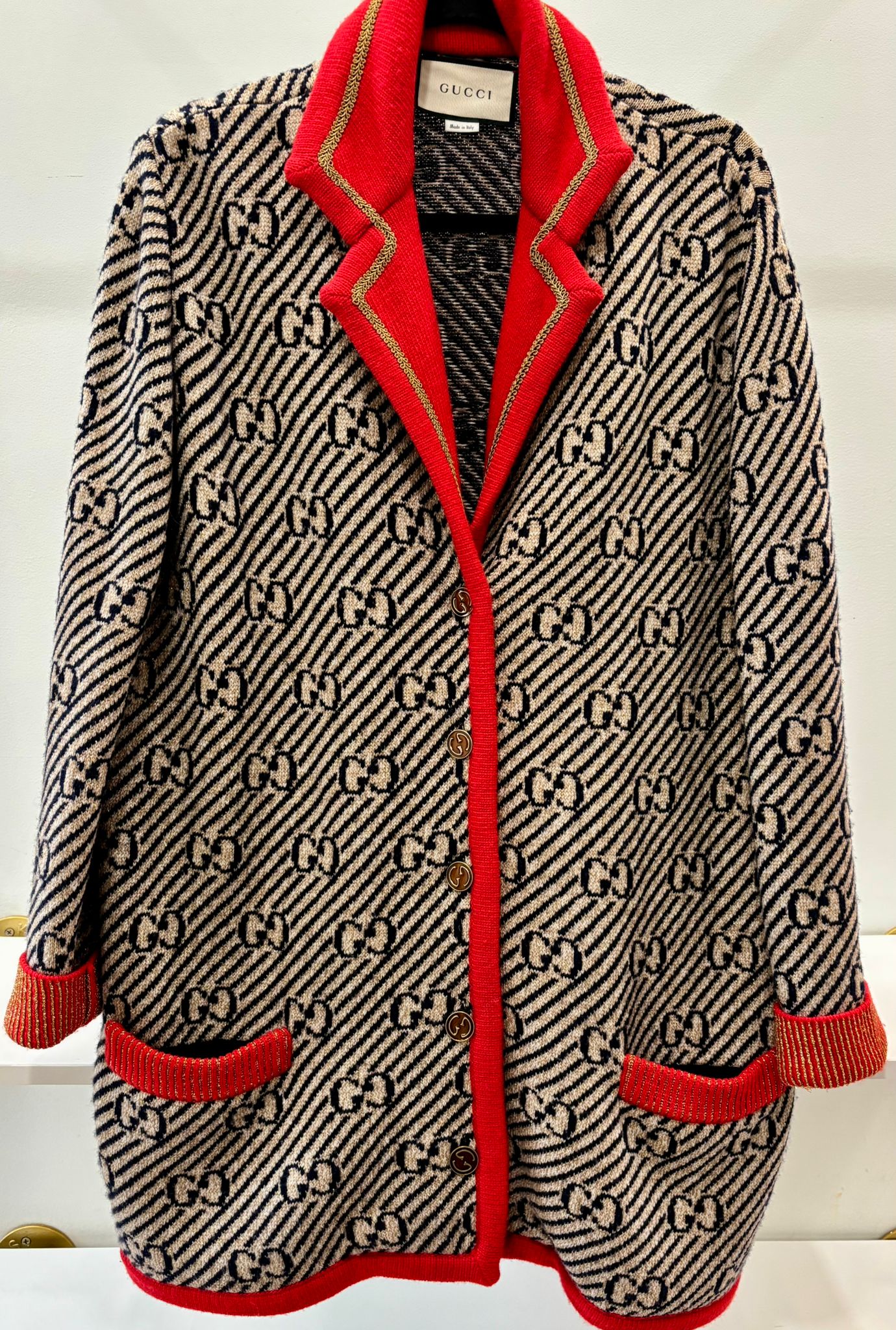 GUCCI WOOL KNIT GLITTER GG MONOGRAM IGAN
