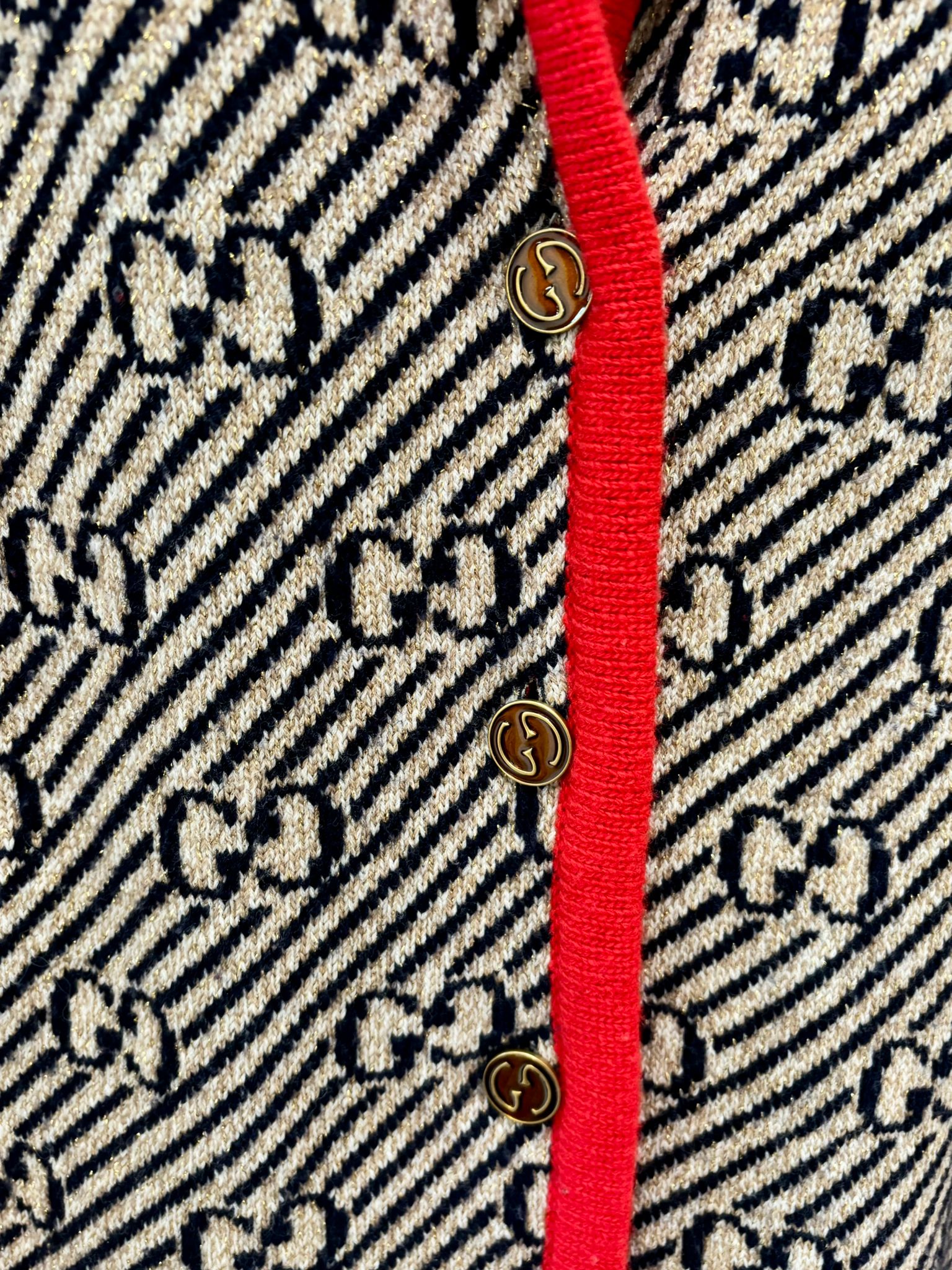 GUCCI WOOL KNIT GLITTER GG MONOGRAM IGAN