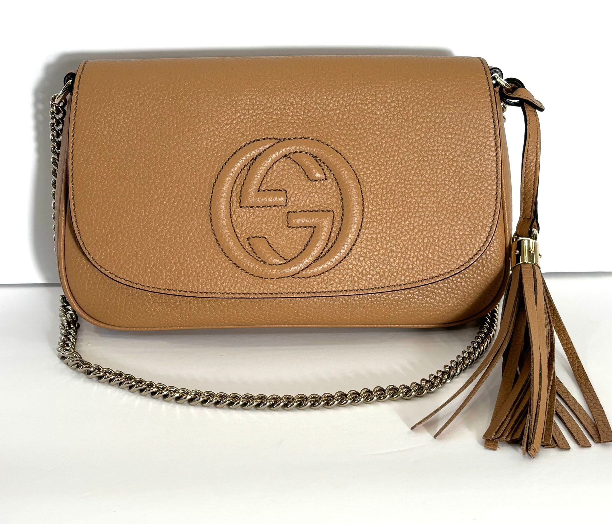 GUCCI GG SOHO CAMELIA CALFSKIN LEATHER SHOULDER BAG
