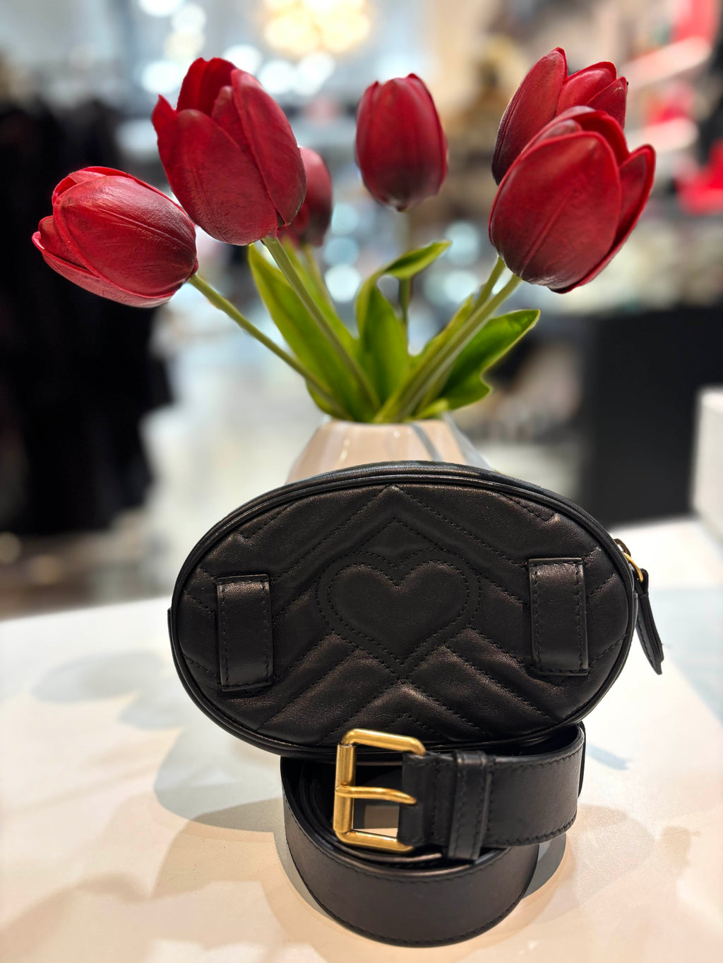 GUCCI GG MARMONT MATELASSE CALFSKIN LEATHER BELT BAG
