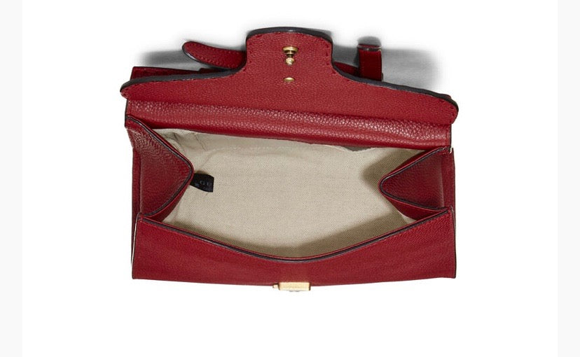 GUCCI RED PEBBLED LEATHER MARMONT TOP HANDLE BAG
