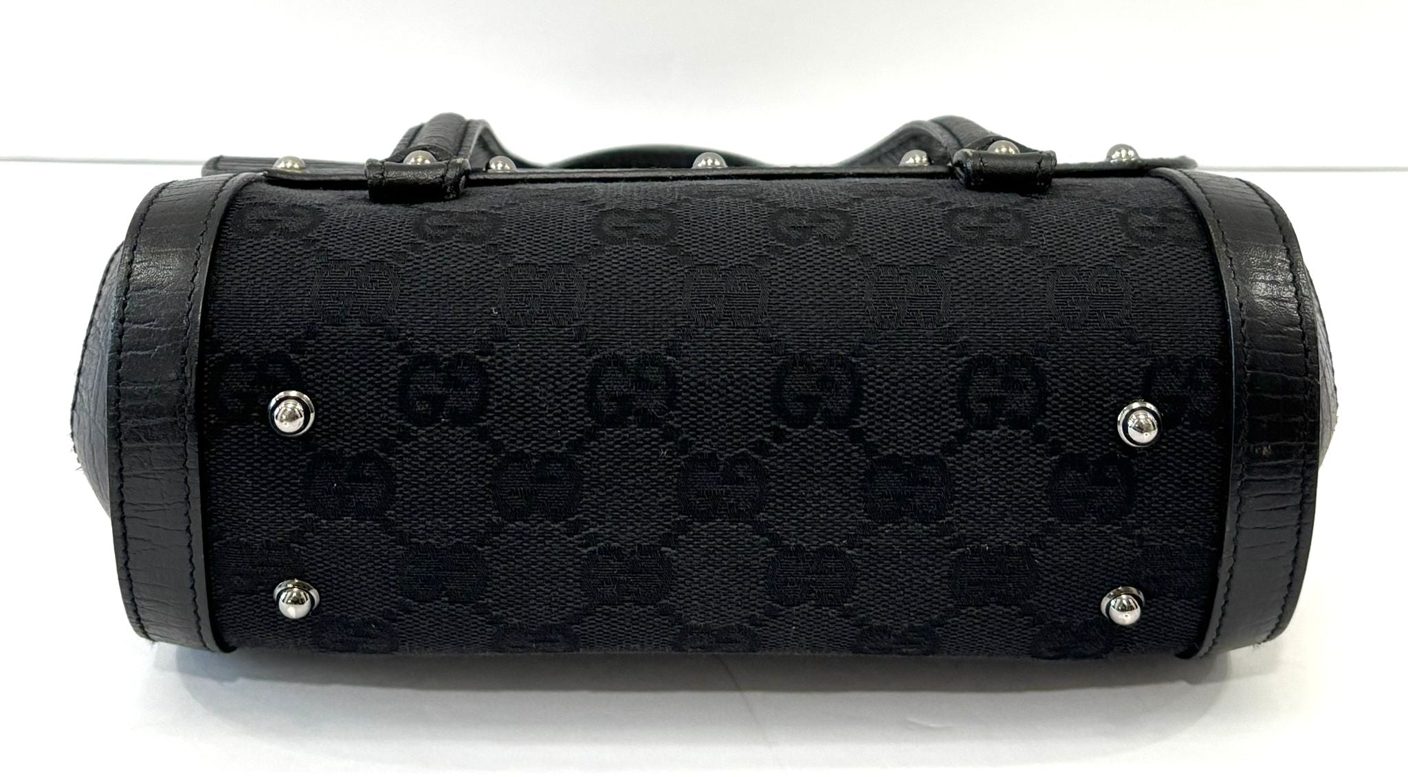 GUCCI SMALL GG MONOGRAM CALFSKIN LEATHER CANVAS BAMBOO BULLET BAG